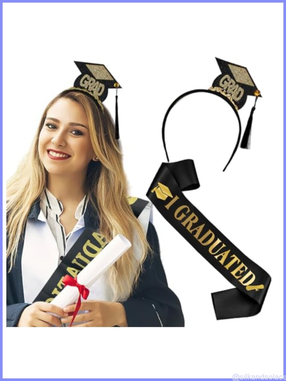 Graduation Headband and Satin Sash Set with Tassels for Party